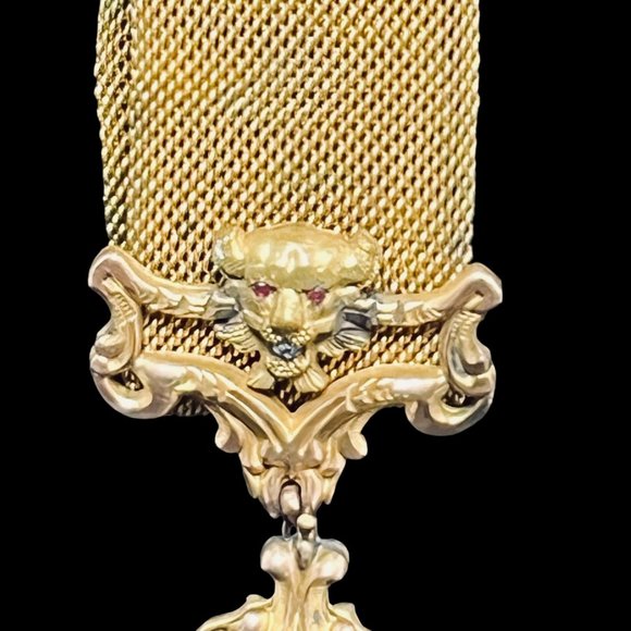 Antique Lion Watch FOB With Pink And Clear Rhinestones (4667) - Picture 3 of 7